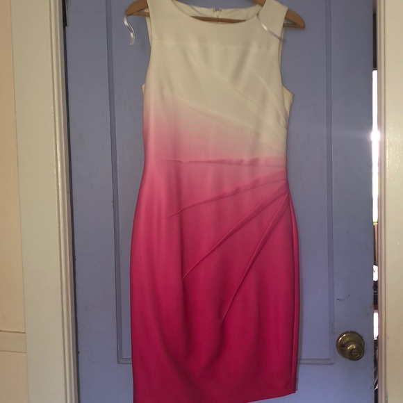 calvin klein pink ombre dress Calvin Klein Womens 4 Fit Flare Pink White DipDye Zip Ombre Pleated Pocket Dress